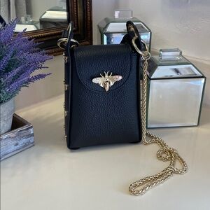Black Leather Crossbody Bag with Bee NWOT